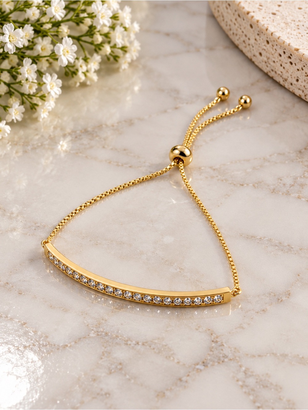 Gold Crystal Bar Adjustable Bracelet - Women Jewelry